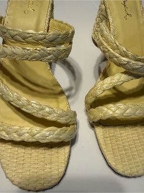 Qupid Braided Strap Cream Wedge Sandals